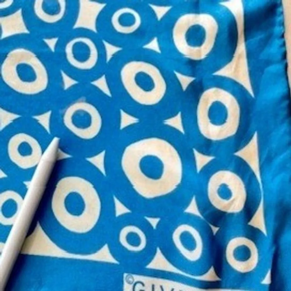Givenchy Vintage Silk Scarf Blue White Geometric Circle Print Square 22x22